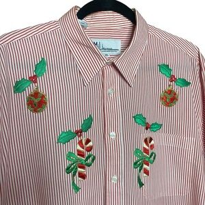Mili desiqua vintage Christmas red stripes white embroidered 90’s button down XL